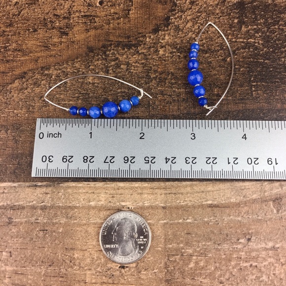 Lapis or Sodalite Crystal Stone Bead Wire Sterling Silver Earrings - Picture 6 of 6